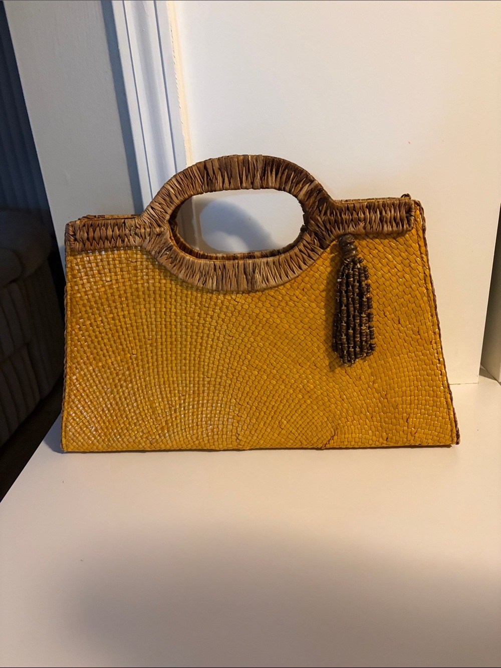 Woven Mustard Handheld Tote Bag